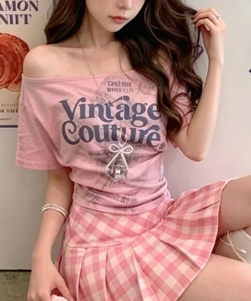 SHEENA(シーナ)の「チェック柄ワンショルトップス(Tシャツ/カットソー・レディース・ライトブルー/ピンク/ライトグリーン/ブラック/ホワイト・M)」の6枚目の写真