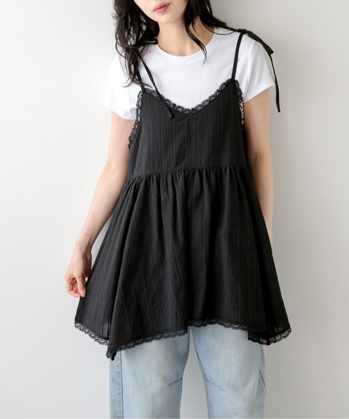 La-gemme(ラジェム)の「レース×リボンキャミソールチュニック(シャツ/ブラウス・レディース・ホワイト/ブラック・フリー)」の6枚目の写真