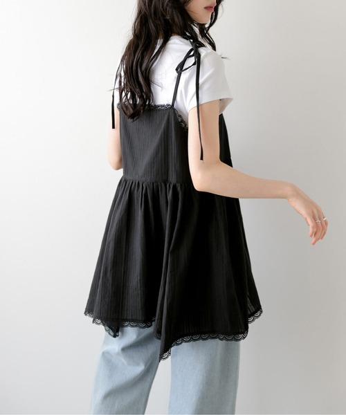 La-gemme(ラジェム)の「レース×リボンキャミソールチュニック(シャツ/ブラウス・レディース・ホワイト/ブラック・フリー)」の9枚目の写真