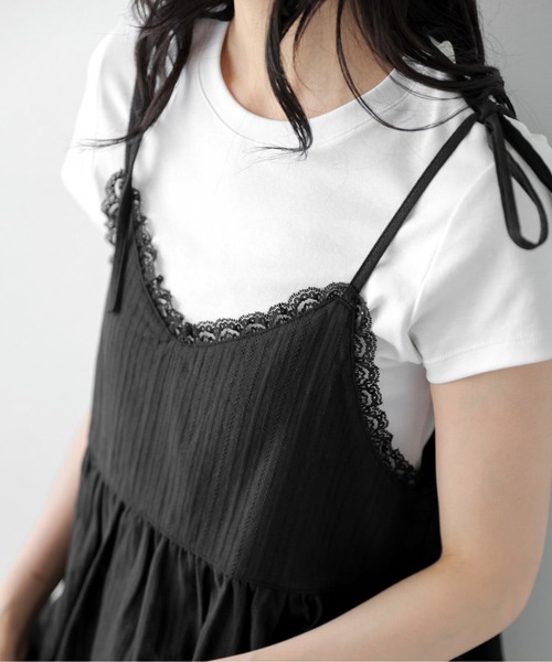La-gemme(ラジェム)の「レース×リボンキャミソールチュニック(シャツ/ブラウス・レディース・ホワイト/ブラック・フリー)」の10枚目の写真