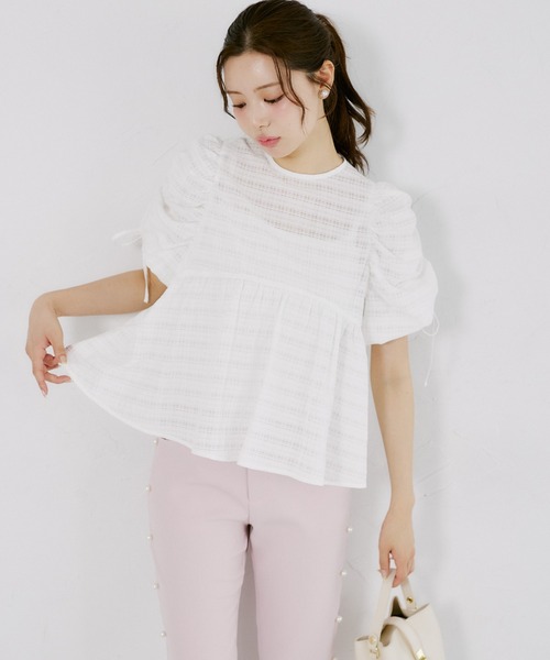 tocco closet(トッコ クローゼット)の「【ZOZO限定】シアーシャドーポコチェックブラウス(シャツ/ブラウス・レディース・オフホワイト/グリーン/ダークグレー・M)」の5枚目の写真
