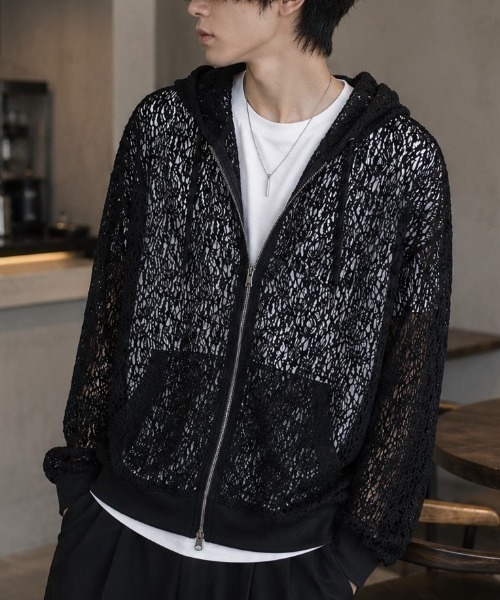Mesh‑Look Sheer Double‑Zip Hoodie / прозрачная худи с двойной молнией — мужская, редесин, дышащая