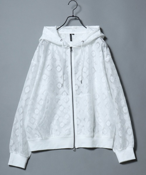 ANPAS(アンパス)の「Mesh-Look Sheer Double-Zip Hoodie / レースシアーダブルジップパーカー フーディー ユニセックス メンズ レディース レース メッシュトップス 通気性(パーカー・メンズ・ブラック系1/ホワイト系2/ホワイト系1/ブラック系2・L/M)」の13枚目の写真