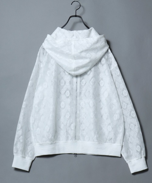 ANPAS(アンパス)の「Mesh-Look Sheer Double-Zip Hoodie / レースシアーダブルジップパーカー フーディー ユニセックス メンズ レディース レース メッシュトップス 通気性(パーカー・メンズ・ブラック系1/ホワイト系2/ホワイト系1/ブラック系2・L/M)」の14枚目の写真