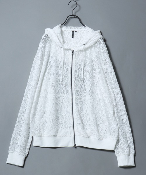 ANPAS(アンパス)の「Mesh-Look Sheer Double-Zip Hoodie / レースシアーダブルジップパーカー フーディー ユニセックス メンズ レディース レース メッシュトップス 通気性(パーカー・メンズ・ブラック系1/ホワイト系2/ホワイト系1/ブラック系2・L/M)」の7枚目の写真
