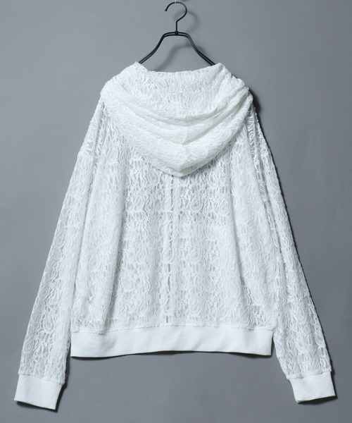 ANPAS(アンパス)の「Mesh-Look Sheer Double-Zip Hoodie / レースシアーダブルジップパーカー フーディー ユニセックス メンズ レディース レース メッシュトップス 通気性(パーカー・メンズ・ブラック系1/ホワイト系2/ホワイト系1/ブラック系2・L/M)」の8枚目の写真