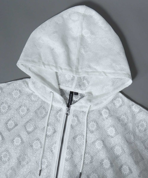 ANPAS(アンパス)の「Mesh-Look Sheer Double-Zip Hoodie / レースシアーダブルジップパーカー フーディー ユニセックス メンズ レディース レース メッシュトップス 通気性(パーカー・メンズ・ブラック系1/ホワイト系2/ホワイト系1/ブラック系2・L/M)」の16枚目の写真
