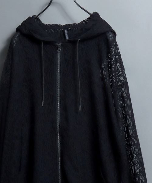 ANPAS(アンパス)の「Mesh-Look Sheer Double-Zip Hoodie / レースシアーダブルジップパーカー フーディー ユニセックス メンズ レディース レース メッシュトップス 通気性(パーカー・メンズ・ブラック系1/ホワイト系2/ホワイト系1/ブラック系2・L/M)」の21枚目の写真