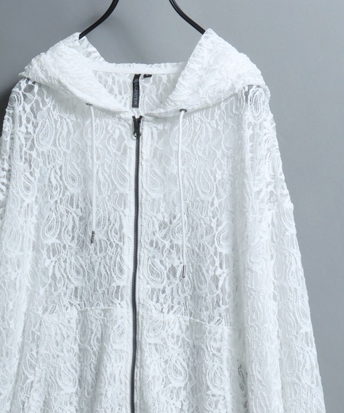 ANPAS(アンパス)の「Mesh-Look Sheer Double-Zip Hoodie / レースシアーダブルジップパーカー フーディー ユニセックス メンズ レディース レース メッシュトップス 通気性(パーカー・メンズ・ブラック系1/ホワイト系2/ホワイト系1/ブラック系2・L/M)」の5枚目の写真