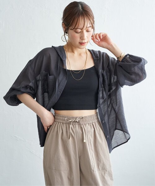ikka(イッカ)の「シアーシャツパーカー(シャツ/ブラウス・レディース・ブラウン/カーキ/チャコール・L/M)」の4枚目の写真