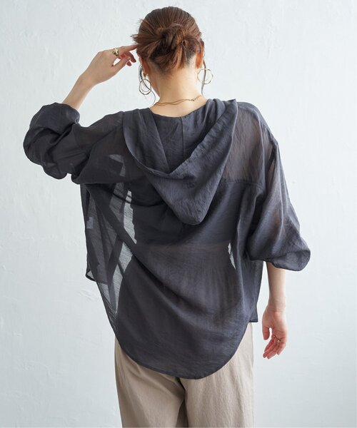 ikka(イッカ)の「シアーシャツパーカー(シャツ/ブラウス・レディース・ブラウン/カーキ/チャコール・L/M)」の6枚目の写真