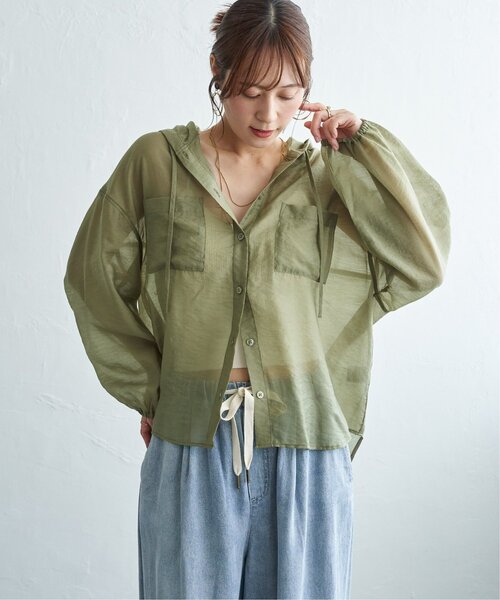 ikka(イッカ)の「シアーシャツパーカー(シャツ/ブラウス・レディース・ブラウン/カーキ/チャコール・L/M)」の9枚目の写真
