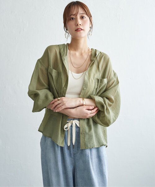 ikka(イッカ)の「シアーシャツパーカー(シャツ/ブラウス・レディース・ブラウン/カーキ/チャコール・L/M)」の12枚目の写真