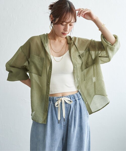 ikka(イッカ)の「シアーシャツパーカー(シャツ/ブラウス・レディース・ブラウン/カーキ/チャコール・L/M)」の13枚目の写真