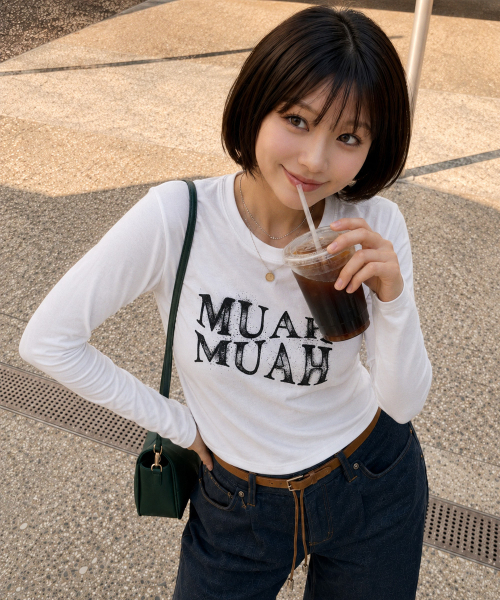 muahmuah（ムーアムーア）の「スプレーウェーブ 長袖Tシャツ [ホワイト]（Tシャツ/カットソー・レディース・その他・FREE）」の8枚目の写真