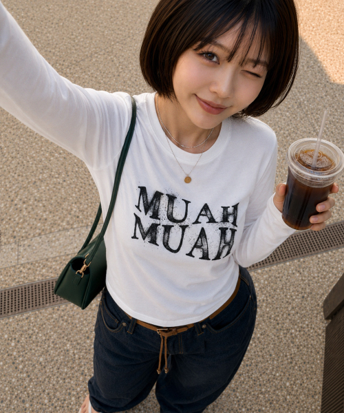 muahmuah（ムーアムーア）の「スプレーウェーブ 長袖Tシャツ [ホワイト]（Tシャツ/カットソー・レディース・その他・FREE）」の9枚目の写真