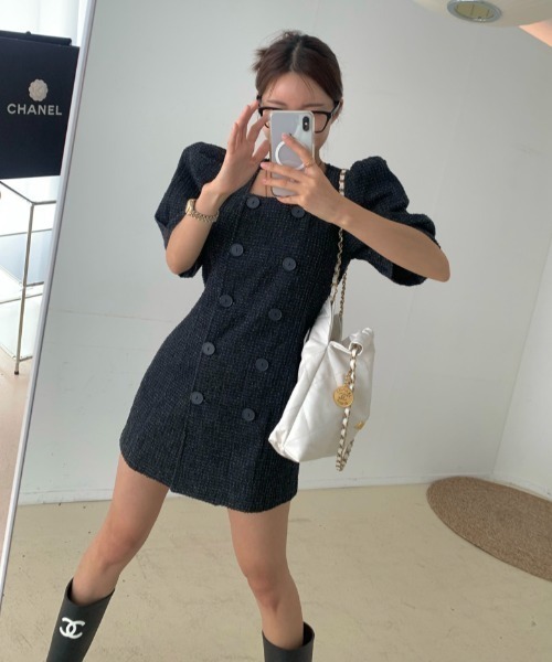 FAVORITO(ファヴォリート)の「ツイードダブルブレストワンピース(ワンピース・レディース・ブラック/ホワイト・F)」の19枚目の写真