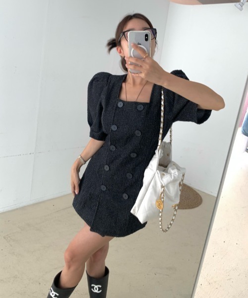 FAVORITO(ファヴォリート)の「ツイードダブルブレストワンピース(ワンピース・レディース・ブラック/ホワイト・F)」の18枚目の写真