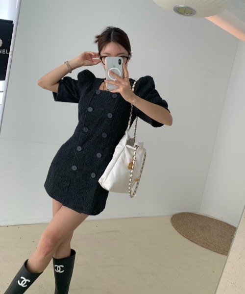 FAVORITO(ファヴォリート)の「ツイードダブルブレストワンピース(ワンピース・レディース・ブラック/ホワイト・F)」の21枚目の写真
