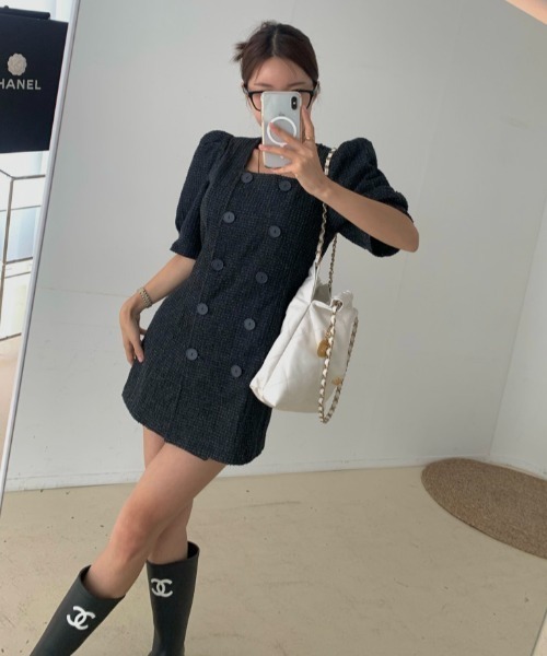 FAVORITO(ファヴォリート)の「ツイードダブルブレストワンピース(ワンピース・レディース・ブラック/ホワイト・F)」の22枚目の写真