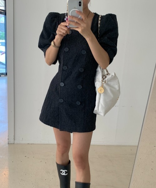 FAVORITO(ファヴォリート)の「ツイードダブルブレストワンピース(ワンピース・レディース・ブラック/ホワイト・F)」の17枚目の写真