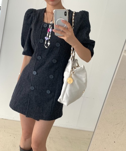FAVORITO(ファヴォリート)の「ツイードダブルブレストワンピース(ワンピース・レディース・ブラック/ホワイト・F)」の16枚目の写真