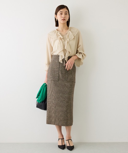 ROPE'（ロペ）の「[美人スカート]ポケット付きラメタイトスカート(千鳥格子・グレンチェック柄)/26SAW（スカート・レディース・ブラック系その他/ブラウン系その他2・34/40/38/36）」の4枚目の写真