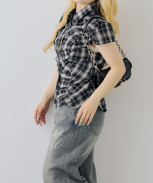 continuer de NICE CLAUP(コンティニューデナイスクラップ)の「最旬のトレンドアイテム!フロントギャザーコンパクトシャツ(シャツ/ブラウス・レディース・ブルー/ブラウン/ネイビー/ブラック・FREE)」の20枚目の写真