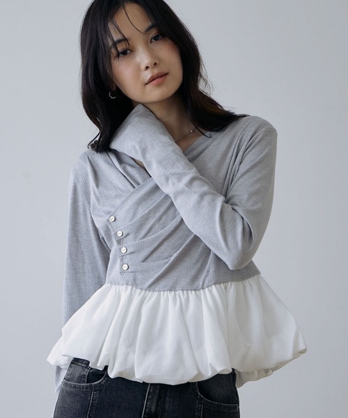 archives（アルシーヴ）の「【ＯＮかわ】タックドレープバルーンドッキングＴＯＰＳ（Tシャツ/カットソー・レディース・ブラック/ブラウン/グレー/オフホワイト・MEDIUM）」の4枚目の写真