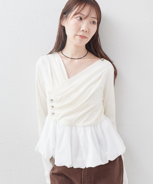 archives（アルシーヴ）の「【ＯＮかわ】タックドレープバルーンドッキングＴＯＰＳ（Tシャツ/カットソー・レディース・ブラック/ブラウン/グレー/オフホワイト・MEDIUM）」の2枚目の写真