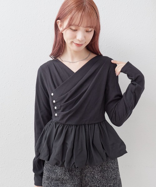 archives（アルシーヴ）の「【ＯＮかわ】タックドレープバルーンドッキングＴＯＰＳ（Tシャツ/カットソー・レディース・ブラック/ブラウン/グレー/オフホワイト・MEDIUM）」の3枚目の写真