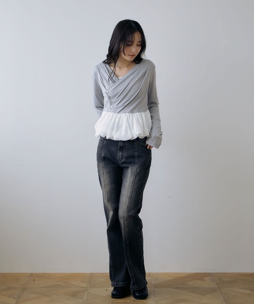 archives（アルシーヴ）の「【ＯＮかわ】タックドレープバルーンドッキングＴＯＰＳ（Tシャツ/カットソー・レディース・ブラック/ブラウン/グレー/オフホワイト・MEDIUM）」の15枚目の写真