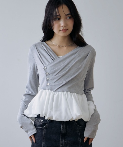 archives（アルシーヴ）の「【ＯＮかわ】タックドレープバルーンドッキングＴＯＰＳ（Tシャツ/カットソー・レディース・ブラック/ブラウン/グレー/オフホワイト・MEDIUM）」の11枚目の写真