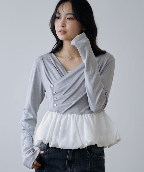 archives（アルシーヴ）の「【ＯＮかわ】タックドレープバルーンドッキングＴＯＰＳ（Tシャツ/カットソー・レディース・ブラック/ブラウン/グレー/オフホワイト・MEDIUM）」の12枚目の写真