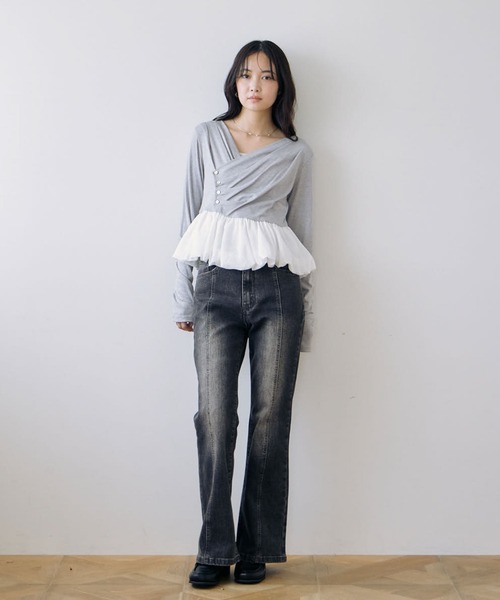archives（アルシーヴ）の「【ＯＮかわ】タックドレープバルーンドッキングＴＯＰＳ（Tシャツ/カットソー・レディース・ブラック/ブラウン/グレー/オフホワイト・MEDIUM）」の18枚目の写真