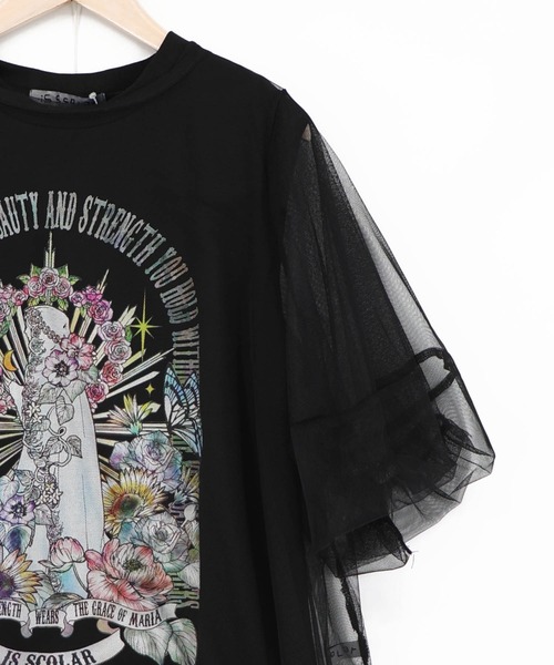 iS ScoLar（イズスカラー）の「562266：チュール＆彫像柄タンク SETトップス（Tシャツ/カットソー・レディース・ブラック/オフホワイト・M）」の16枚目の写真