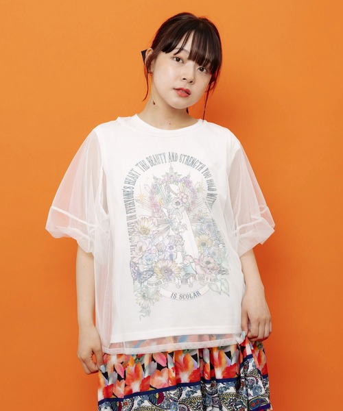 iS ScoLar（イズスカラー）の「562266：チュール＆彫像柄タンク SETトップス（Tシャツ/カットソー・レディース・ブラック/オフホワイト・M）」の11枚目の写真