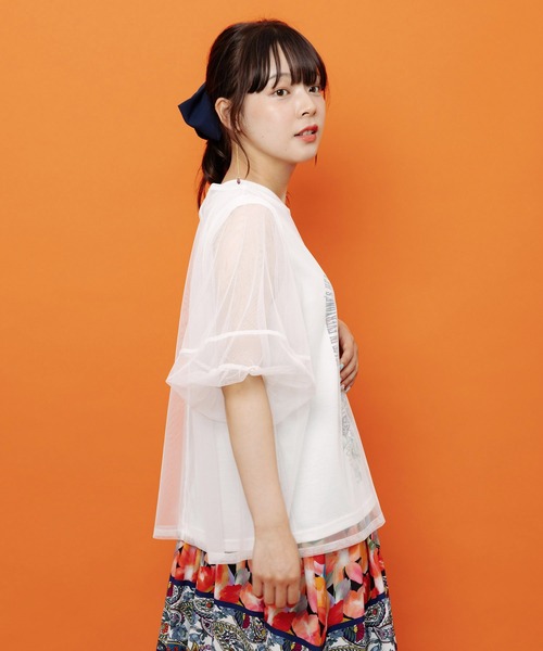 iS ScoLar（イズスカラー）の「562266：チュール＆彫像柄タンク SETトップス（Tシャツ/カットソー・レディース・ブラック/オフホワイト・M）」の10枚目の写真