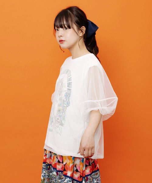 iS ScoLar（イズスカラー）の「562266：チュール＆彫像柄タンク SETトップス（Tシャツ/カットソー・レディース・ブラック/オフホワイト・M）」の8枚目の写真