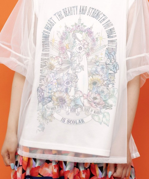 iS ScoLar（イズスカラー）の「562266：チュール＆彫像柄タンク SETトップス（Tシャツ/カットソー・レディース・ブラック/オフホワイト・M）」の7枚目の写真