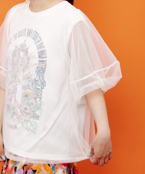 iS ScoLar（イズスカラー）の「562266：チュール＆彫像柄タンク SETトップス（Tシャツ/カットソー・レディース・ブラック/オフホワイト・M）」の6枚目の写真