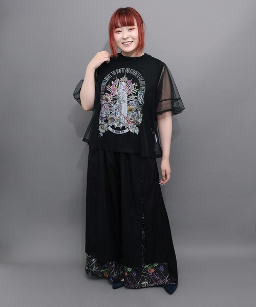 iS ScoLar（イズスカラー）の「562266：チュール＆彫像柄タンク SETトップス（Tシャツ/カットソー・レディース・ブラック/オフホワイト・M）」の4枚目の写真