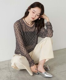 forksy.（フォルクシー）の「【forksy.】レースシアー シャーリングロンT   花柄・ドット（Tシャツ/カットソー）」