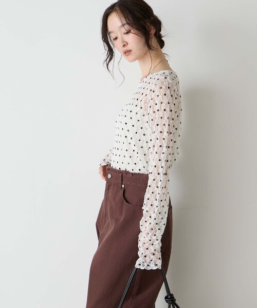 forksy.(フォルクシー)の「【forksy.】レースシアー シャーリングロンT / 花柄・ドット(Tシャツ/カットソー・レディース・ブラック系/グレー系/ブラック系1/グレー系1/ホワイト系1/ホワイト系・FREE)」の14枚目の写真