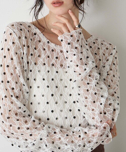 forksy.(フォルクシー)の「【forksy.】レースシアー シャーリングロンT / 花柄・ドット(Tシャツ/カットソー・レディース・ブラック系/グレー系/ブラック系1/グレー系1/ホワイト系1/ホワイト系・FREE)」の16枚目の写真