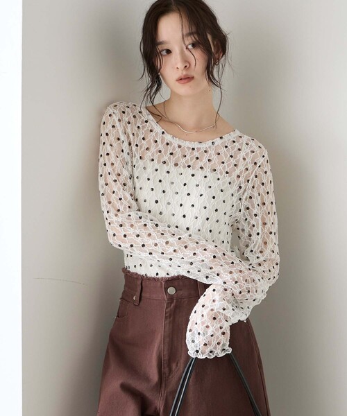 forksy.(フォルクシー)の「【forksy.】レースシアー シャーリングロンT / 花柄・ドット(Tシャツ/カットソー・レディース・ブラック系/グレー系/ブラック系1/グレー系1/ホワイト系1/ホワイト系・FREE)」の19枚目の写真