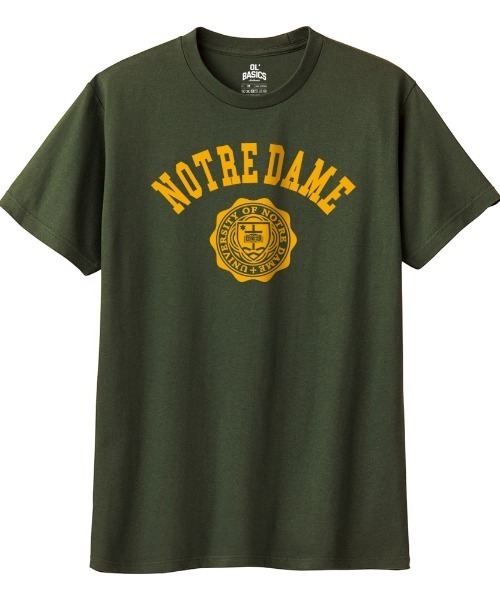 Ol' Basics(オールベーシックス)の「Ol' Basics(オール・ベーシックス) 半袖Tシャツ NOTREDAME ロゴ カレッジロゴ プリント 5.6オンス トップス カットソー レディース(Tシャツ/カットソー・レディース・ブラック/バーガンディー/オリーブ/ネイビー・L/M)」の1枚目の写真