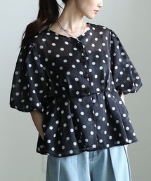 ドット柄シアーペプラムブラウス