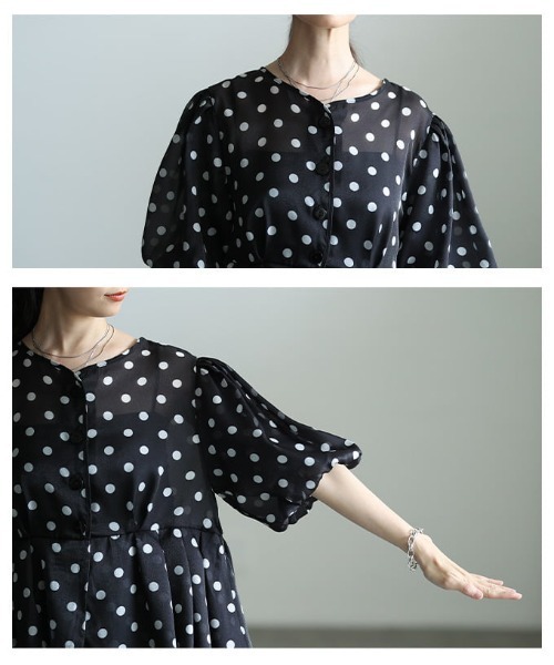 Sawa a la mode(サワアラモード)の「ドット柄シアーペプラムブラウス(シャツ/ブラウス・レディース・ブラック・FREE)」の5枚目の写真