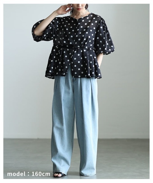 Sawa a la mode(サワアラモード)の「ドット柄シアーペプラムブラウス(シャツ/ブラウス・レディース・ブラック・FREE)」の7枚目の写真